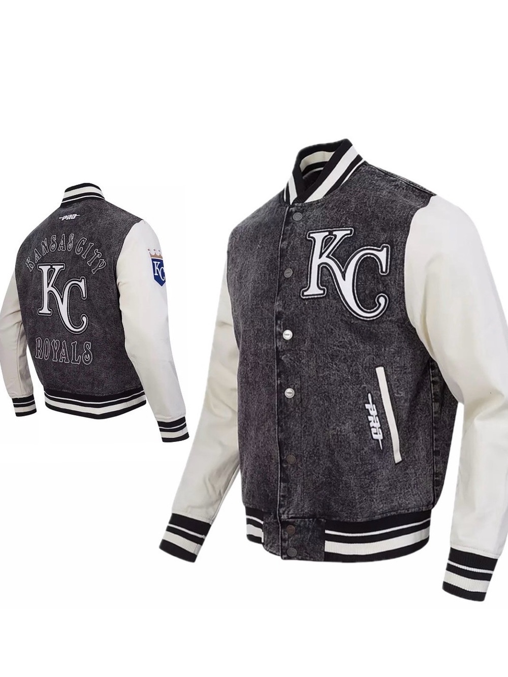 Pro Standard Men's L Kansas City Royals Denim Cotton Blend Varsity MLB Jacket